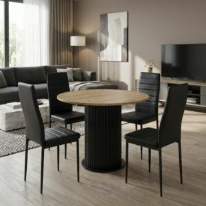 Σετ τραπεζαρία 5τμχ Bohema - Rosa Megapap χρώμα μαύρο/sepet oak - μαύρο Ø90x77