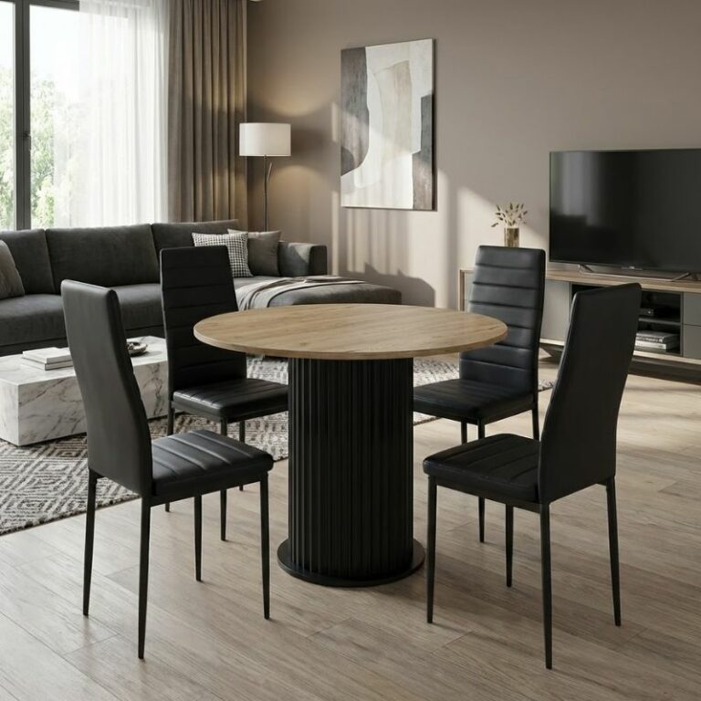 Σετ τραπεζαρία 5τμχ Bohema - Rosa Megapap χρώμα μαύρο/sepet oak - μαύρο Ø90x77