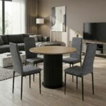 Σετ τραπεζαρία 5τμχ Bohema - Rosa Megapap χρώμα μαύρο/sepet oak - γκρι Ø90x77