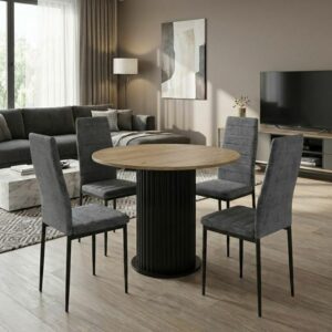 Σετ τραπεζαρία 5τμχ Bohema - Rosa Megapap χρώμα μαύρο/sepet oak - γκρι Ø90x77