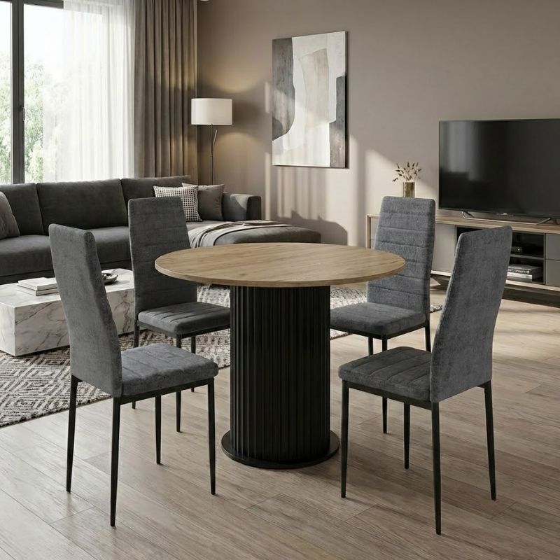 Σετ τραπεζαρία 5τμχ Bohema - Rosa Megapap χρώμα μαύρο/sepet oak - γκρι Ø90x77 Σετ τραπεζαρία 5τμχ Bohema - Rosa Megapap χρώμα μαύρο/sepet oak - γκρι Ø90x77