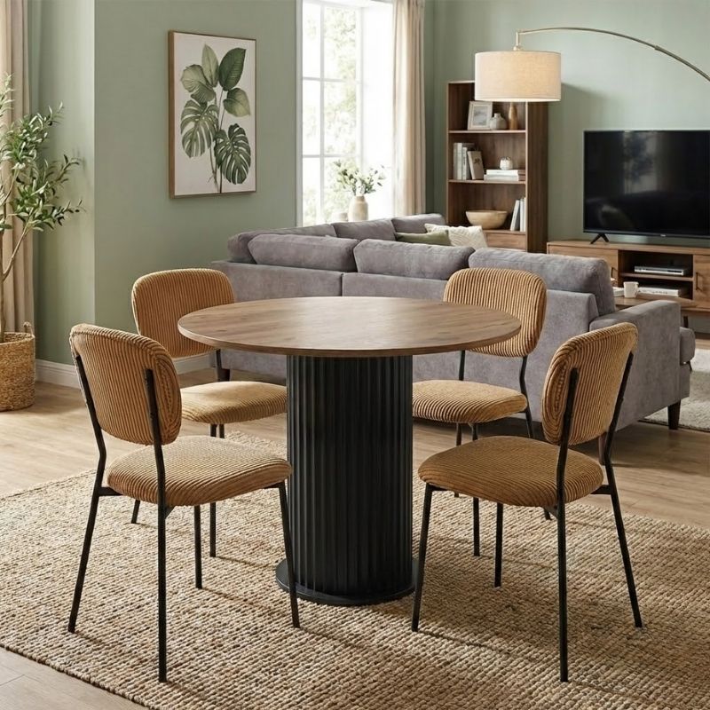 Σετ τραπεζαρία 5τμχ Bohema - Kevin Megapap χρώμα μαύρο/sepet oak - μουσταρδί Ø90x77 Σετ τραπεζαρία 5τμχ Bohema - Kevin Megapap χρώμα μαύρο/sepet oak - μουσταρδί Ø90x77