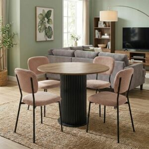 Σετ τραπεζαρία 5τμχ Bohema - Kevin Megapap χρώμα μαύρο/sepet oak - μόκα Ø90x77