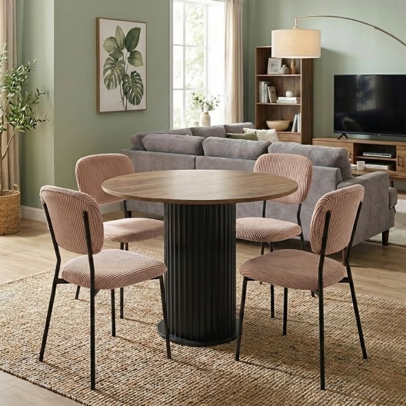 Σετ τραπεζαρία 5τμχ Bohema - Kevin Megapap χρώμα μαύρο/sepet oak - μόκα Ø90x77 Σετ τραπεζαρία 5τμχ Bohema - Kevin Megapap χρώμα μαύρο/sepet oak - μόκα Ø90x77