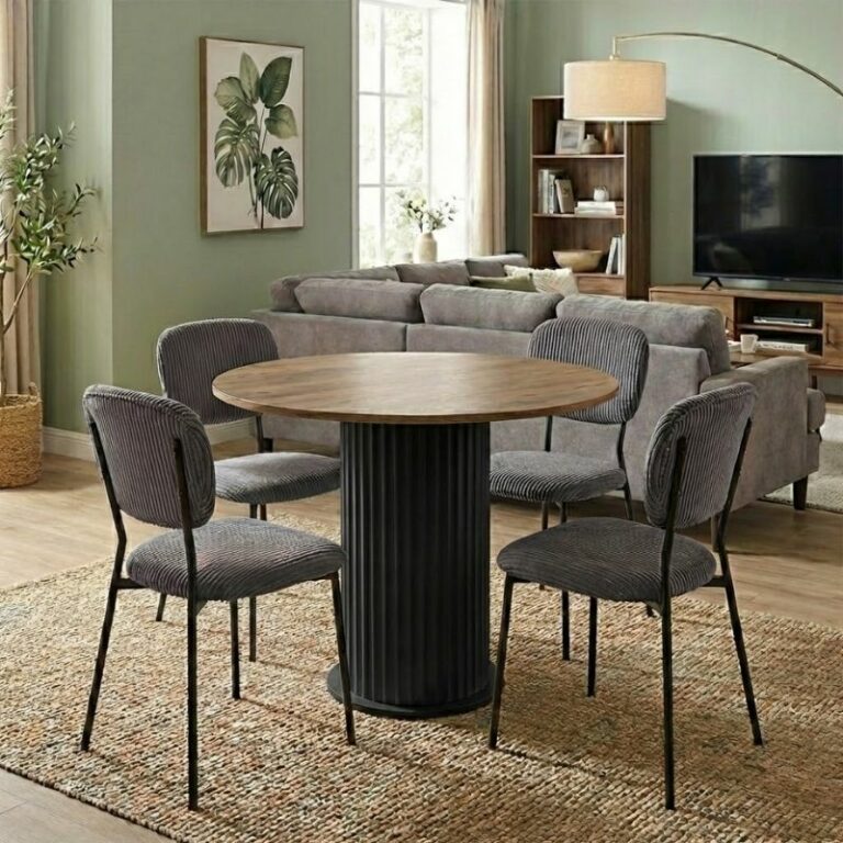 Σετ τραπεζαρία 5τμχ Bohema - Kevin Megapap χρώμα μαύρο/sepet oak - γκρι Ø90x77