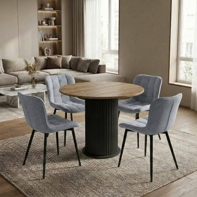 Σετ τραπεζαρία 5τμχ Bohema - Chiara Megapap χρώμα μαύρο/sepet oak - γκρι Ø90x77