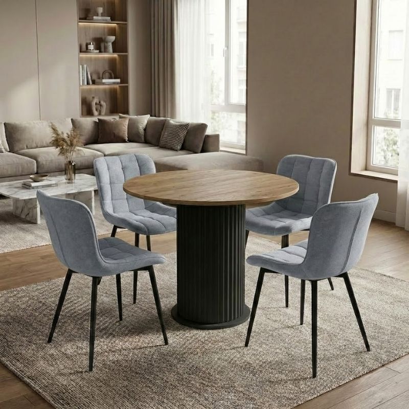 Σετ τραπεζαρία 5τμχ Bohema - Chiara Megapap χρώμα μαύρο/sepet oak - γκρι Ø90x77 Σετ τραπεζαρία 5τμχ Bohema - Chiara Megapap χρώμα μαύρο/sepet oak - γκρι Ø90x77