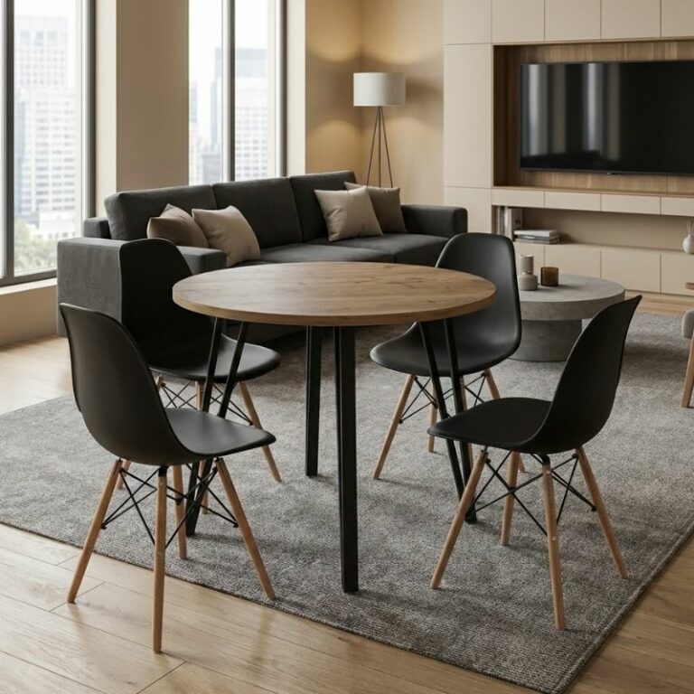 Σετ τραπεζαρία 5τμχ Xana - Nova Megapap χρώμα sepet oak - μαύρο Ø90x77