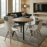 Σετ τραπεζαρία 5τμχ Xana - Nova Megapap χρώμα sepet oak - λευκό Ø90x77