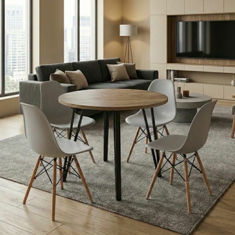 Σετ τραπεζαρία 5τμχ Xana - Nova Megapap χρώμα sepet oak - γκρι Ø90x77