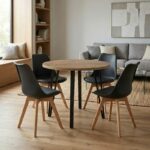 Σετ τραπεζαρία 5τμχ Xana - Viva Megapap χρώμα sepet oak - μαύρο Ø90x77