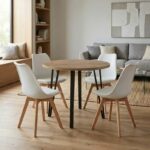 Σετ τραπεζαρία 5τμχ Xana - Viva Megapap χρώμα sepet oak - λευκό Ø90x77