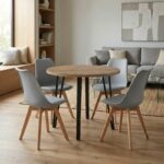 Σετ τραπεζαρία 5τμχ Xana - Viva Megapap χρώμα sepet oak - γκρι Ø90x77