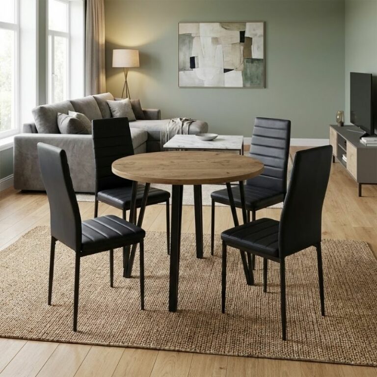 Σετ τραπεζαρία 5τμχ Xana - Rosa Megapap χρώμα sepet oak - μαύρο Ø90x77