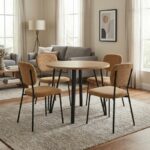 Σετ τραπεζαρία 5τμχ Xana - Kevin Megapap χρώμα sepet oak - μουσταρδί Ø90x77