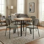 Σετ τραπεζαρία 5τμχ Xana - Kevin Megapap χρώμα sepet oak - λαδί Ø90x77