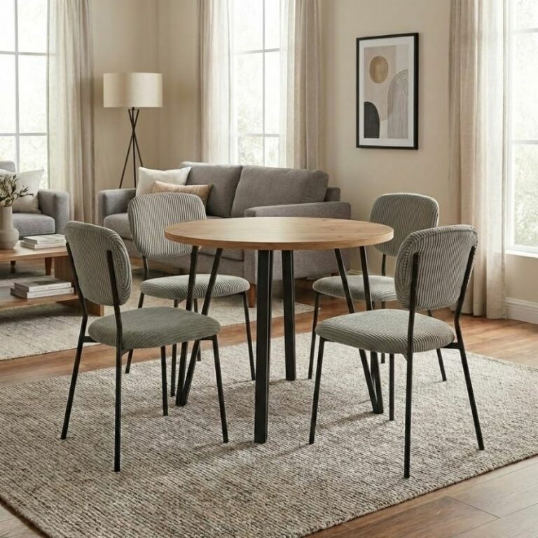 Σετ τραπεζαρία 5τμχ Xana - Kevin Megapap χρώμα sepet oak - λαδί Ø90x77