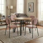 Σετ τραπεζαρία 5τμχ Xana - Kevin Megapap χρώμα sepet oak - μόκα Ø90x77