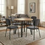 Σετ τραπεζαρία 5τμχ Xana - Kevin Megapap χρώμα sepet oak - γκρι Ø90x77