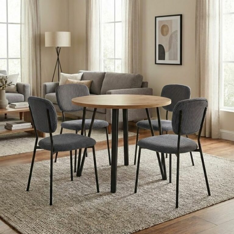 Σετ τραπεζαρία 5τμχ Xana - Kevin Megapap χρώμα sepet oak - γκρι Ø90x77