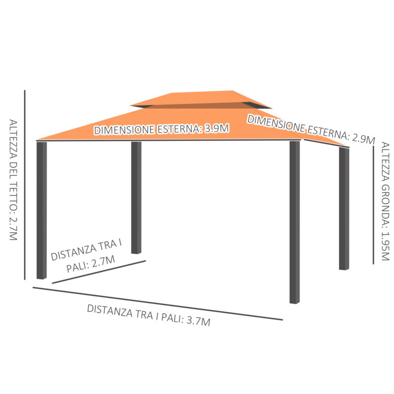 Outsunny Luxury Gazebo Garden Τέντα με υδατοαπωθητικό κουβούκλιο 3x4m 01-0870 - Image 2