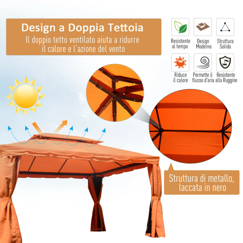 Outsunny Luxury Gazebo Garden Τέντα με υδατοαπωθητικό κουβούκλιο 3x4m 01-0870 - Image 4
