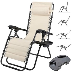 BAKAJI  Πτυσσόμενη Πολυθρόνα Κήπου Βαρύτητας Μηδέν από Ατσάλι και Ύφασμα Οξφόρδης με Δίσκο Μπεζ  02011801 - Image 4