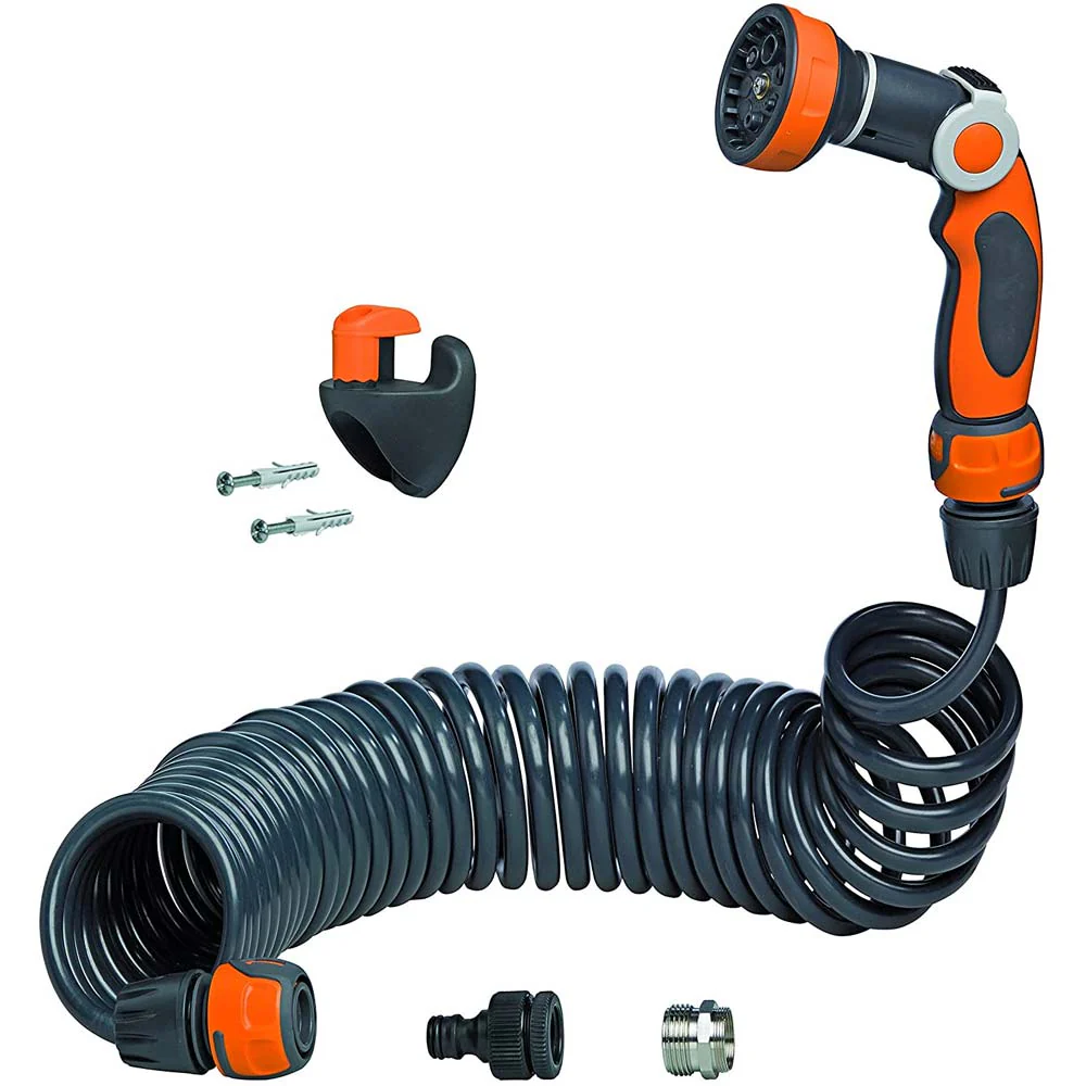 Επεκτεινόμενος Σπιράλ Σωλήνας Ποτίσματος 10m με Πιστόλι 8 Ροών & Βάση Στήριξης 02011989 GF Garden