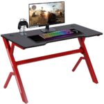 BAKAJI Γραφείο Gaming για Υπολογιστή από Μέταλλο και Ξύλο MDF με Mouse Pad 02012073