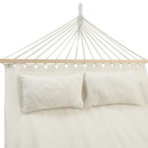 BAKAJI  Αιώρα Κήπου 2 Θέσεων Ξύλο Βαμβάκι Χαλάρωση Εξωτερικού Χώρου Κατασκήνωση 345x150cm Μπεζ  02814199 - Image 3