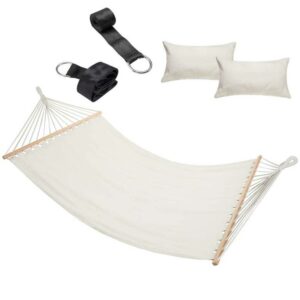 BAKAJI  Αιώρα Κήπου 2 Θέσεων Ξύλο Βαμβάκι Χαλάρωση Εξωτερικού Χώρου Κατασκήνωση 345x150cm Μπεζ  02814199 - Image 4