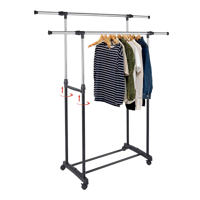 Διπλή Μεταλλική Τροχήλατη Κρεμάστρα Ρούχων Δαπέδου 80-150 x 43 x 90-160 cm Bakaji 02831956 Διπλή Μεταλλική Τροχήλατη Κρεμάστρα Ρούχων Δαπέδου 80-150 x 43 x 90-160 cm Bakaji 02831956