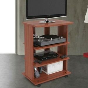 BAKAJI  Κινητό έπιπλο τηλεόρασης από ξύλο με 3 ράφια και ρόδες Καροτσάκι τηλεόρασης Κερασιά  02837249 - Image 3