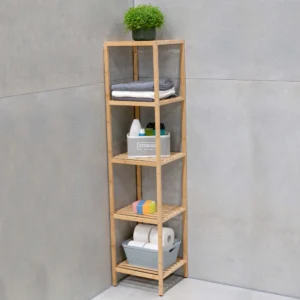 Στήλη-Ραφιέρα Μπάνιου από Μπαμπού με 5 Ράφια – 32 x 33 x 141 cm Φυσικό Ξύλο 02838914 Alpina - Image 4