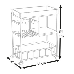 Μεταλλικό Τρόλεϊ Κουζίνας με 3 Ράφια και Αφαιρούμενο Ξύλινο Δίσκο 64 x 35 x 84 cm Bakaji 02839372 - Image 4