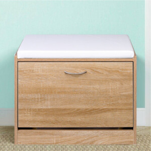 BAKAJI  Παπουτσοθήκη Πάγκος 1 Πόρτα Τριπλή Βάθος με Κάθισμα Οικολογικό Δέρμα Δρυς 60x30x48εκ  02840937 - Image 2