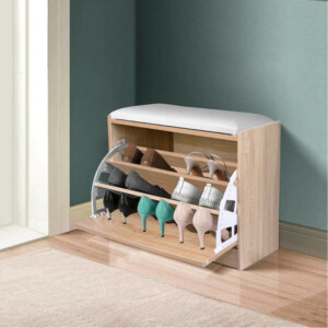 BAKAJI  Παπουτσοθήκη Πάγκος 1 Πόρτα Τριπλή Βάθος με Κάθισμα Οικολογικό Δέρμα Δρυς 60x30x48εκ  02840937 - Image 3