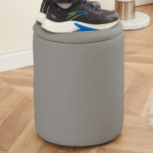 Shally Dogan  Πουφ Αποθηκευτικός Χώρος Οικολογικό Δέρμα Γκρι Διακόσμηση Χρυσό Υποπόδιο Επενδυμένο Κάθισμα 35x45εκ  02841261 - Image 2