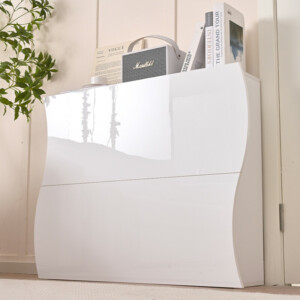 Shally Dogan  Παπουτσοθήκη Εισόδου σε Γυαλιστερό Ξύλο ONDE 2 Πόρτες Λευκό Εξοικονόμησης Χώρου 101x26.5x81εκ  02841540 - Image 3