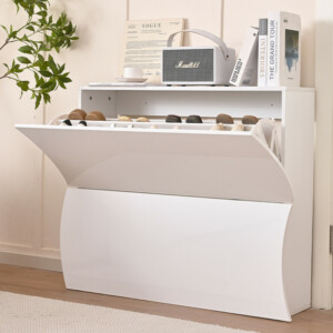 Shally Dogan  Παπουτσοθήκη Εισόδου σε Γυαλιστερό Ξύλο ONDE 2 Πόρτες Λευκό Εξοικονόμησης Χώρου 101x26.5x81εκ  02841540