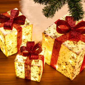 BAKAJI  Σετ 3 Πακέτα Δώρα Φωτεινά Χριστουγέννων με Κόκκινη Κορδέλα και Θερμό Λευκό Φως  02841661 - Image 2