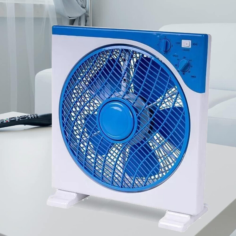 BAKAJI Ανεμιστήρας Δαπέδου Box Fan Μπλε 45 W με Χρονοδιακόπτη 3 Ταχύτητες Επιτραπέζιος 5 Πτερύγια 30cm 02842236