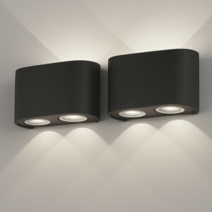 BAKAJI Σετ 2 Απλίκες Τοίχου 4 Led Μαύρο Φωτιστικό Ψυχρό Λευκό Φως 12x8x3cm 02842452