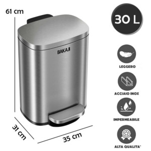 BAKAJI Κάδος Απορριμμάτων 35 x 31 x 61 cm με Πεντάλ 30L από Ανοξείδωτο Ατσάλι 02842616 - Image 3