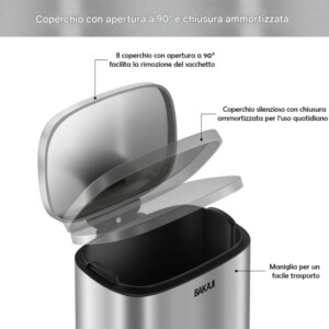 BAKAJI Κάδος Απορριμμάτων 35 x 31 x 61 cm με Πεντάλ 30L από Ανοξείδωτο Ατσάλι 02842616 - Image 4