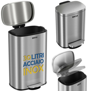 BAKAJI Κάδος Απορριμμάτων 35 x 31 x 61 cm με Πεντάλ 30L από Ανοξείδωτο Ατσάλι 02842616