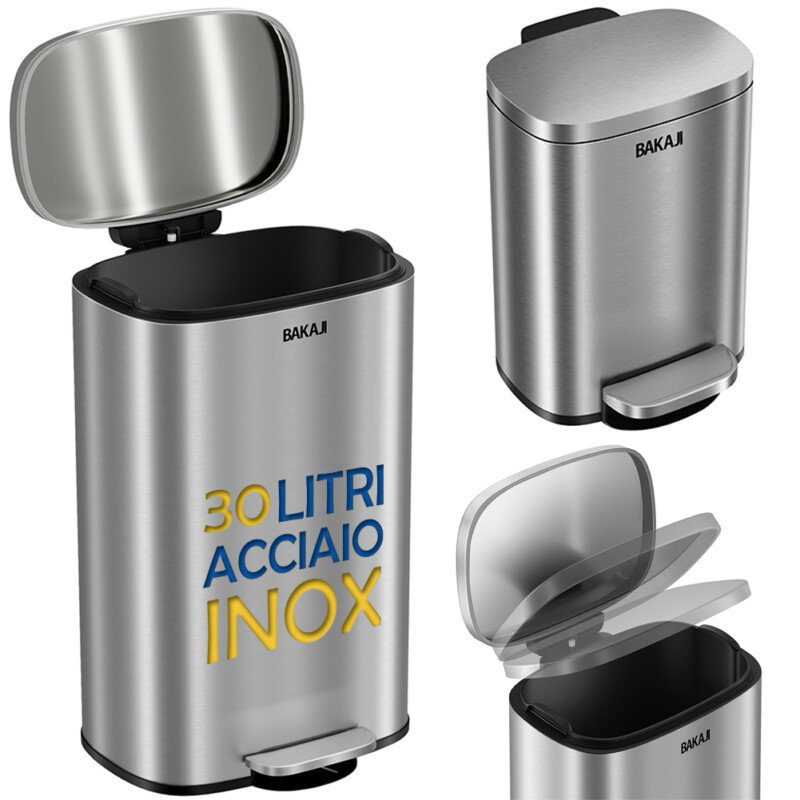 BAKAJI Κάδος Απορριμμάτων 35 x 31 x 61 cm με Πεντάλ 30L από Ανοξείδωτο Ατσάλι 02842616