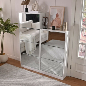 BAKAJI Ντουλάπα Παπουτσιών με 3 Πτυσσόμενες Καθρέφτες Πόρτες Εξοικονόμησης Χώρου 63x24x115cm 02842665 - Image 3