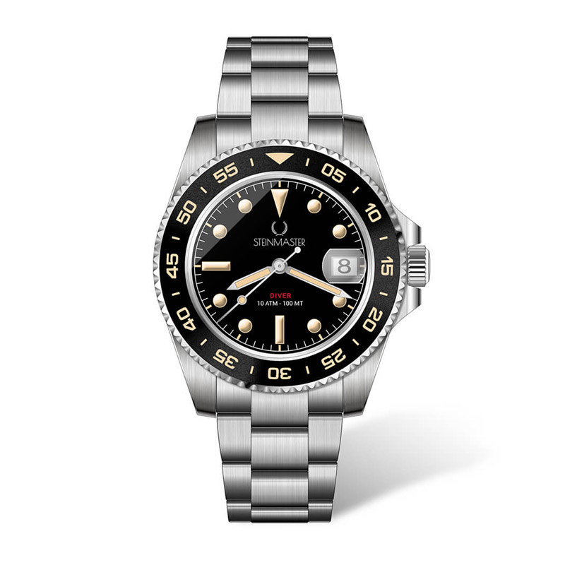 Ρολόι με Μεταλλικό Μπρασελέ Unisex Diver Forest Steinmaster Μαύρο 030027