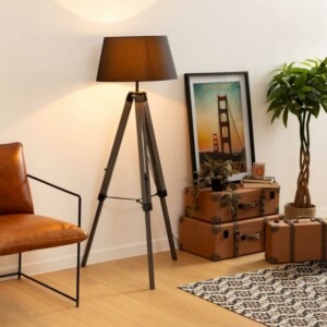 Atmosphera Επιδαπέδιο Ξύλινο Φωτιστικό Industrial 348εκ. με Μαύρο Καπέλο 123174 - Image 2